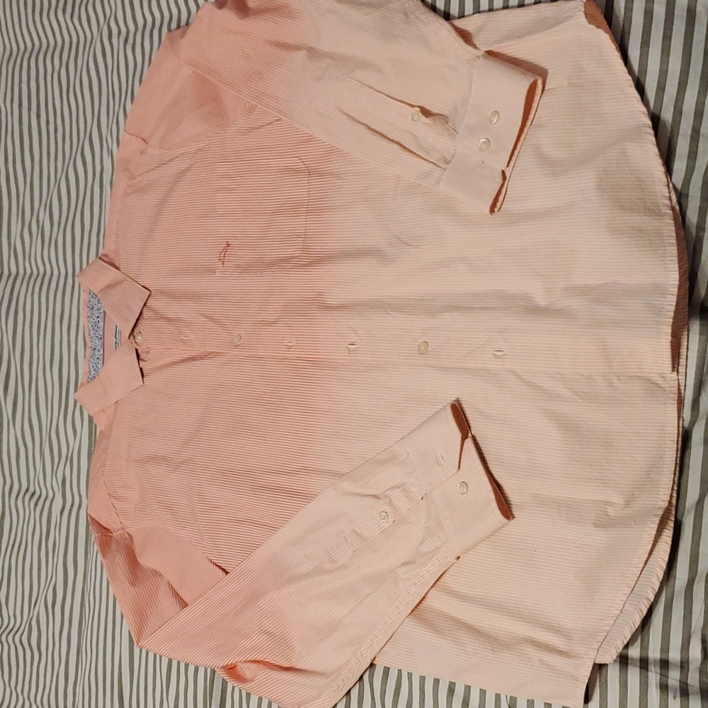 Tommy Bahama Mans Long Sleeve Shirt, Pinkish Orange Striped Ombre, XL